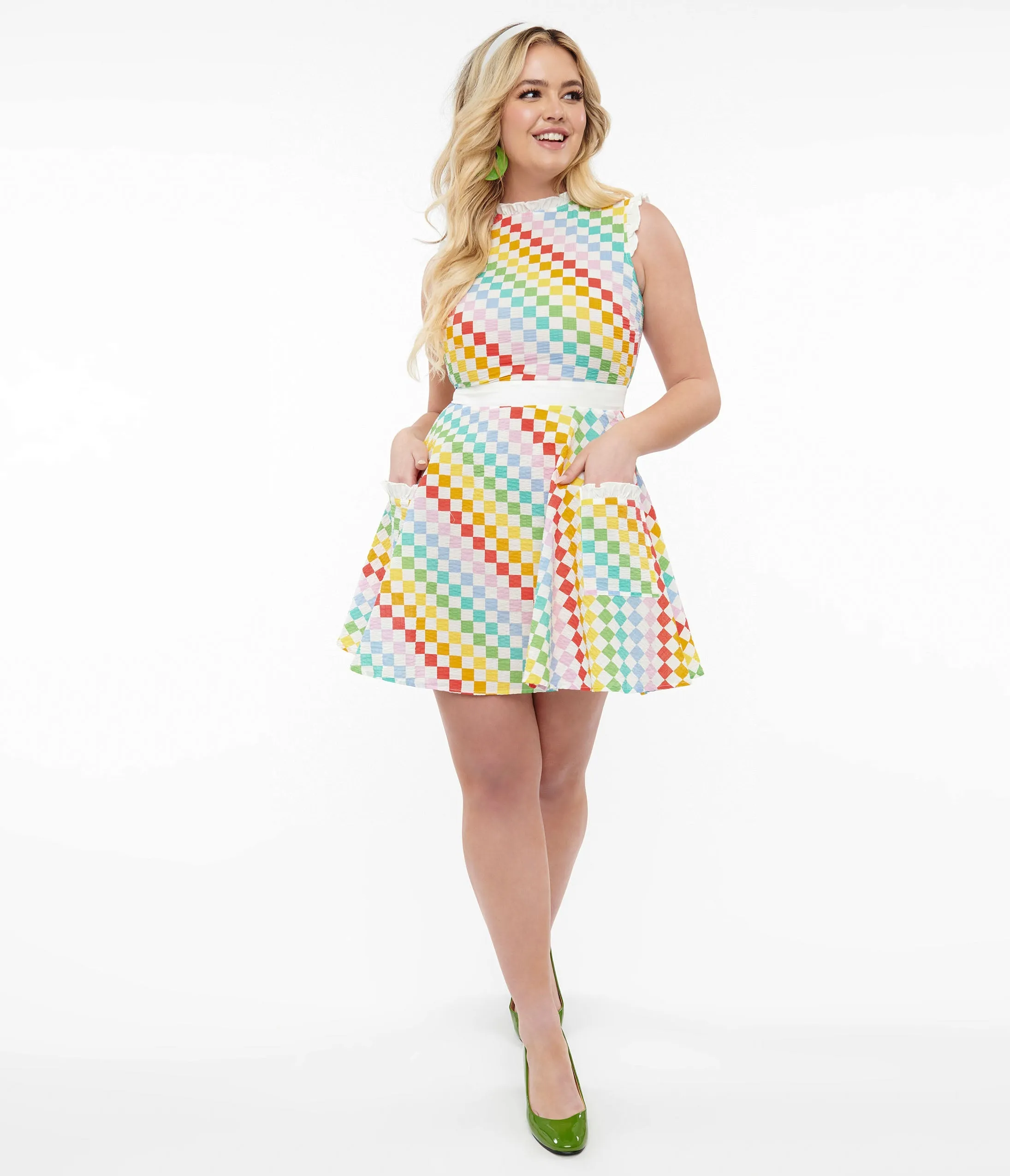 Smak Parlour 1960s Rainbow Check Cotton Happy Hour Flare Dress sold by Unique Vintage product image thumbnail 3