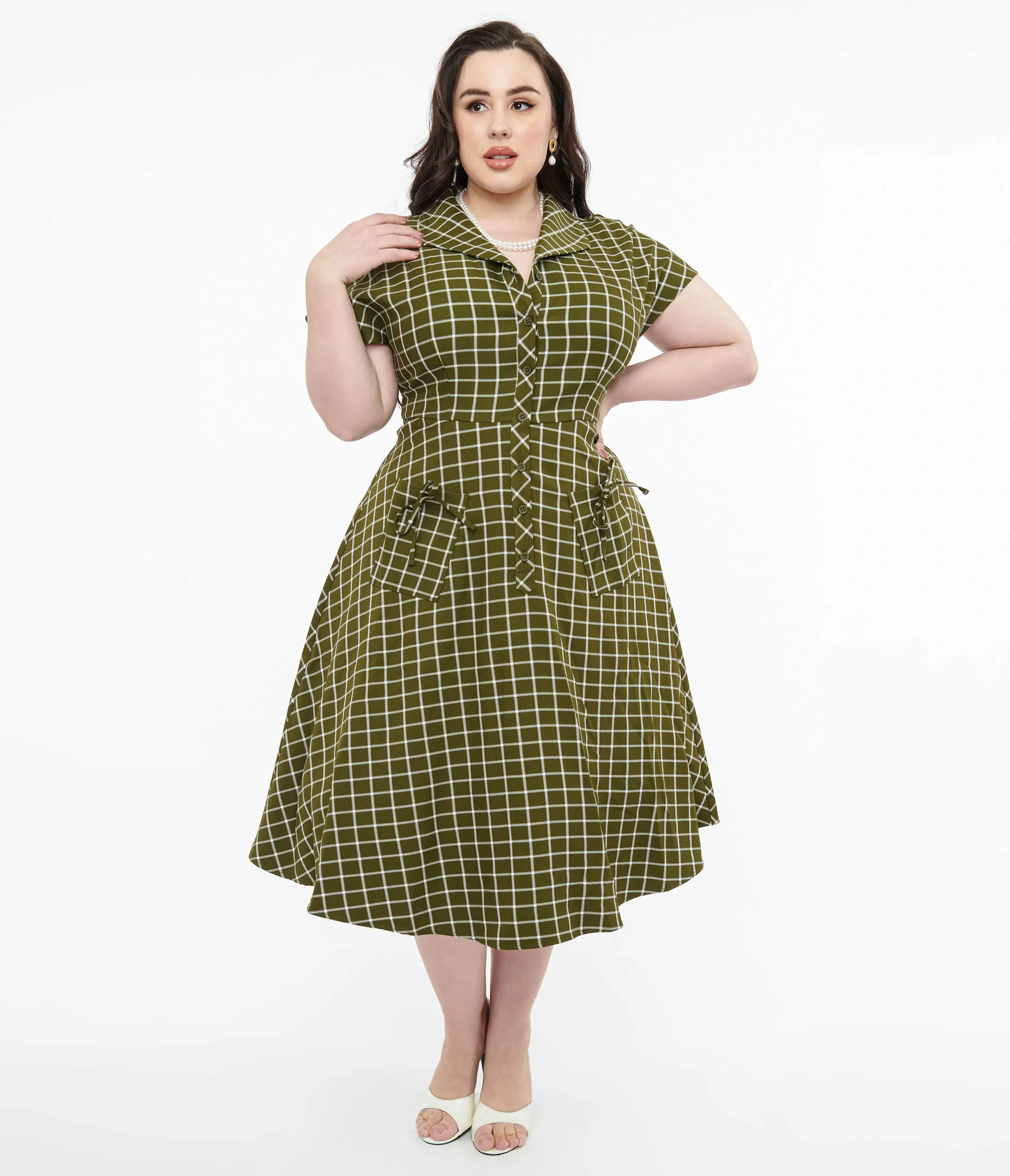 Collectif Plus Size Green & White Checked Liza Acres Swing Dress | Parallel Collectif Plus Size Green & White Checked Liza Acres Swing Dress | Parallel