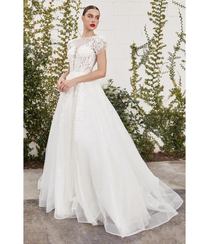 Ladivine by Cinderella Divine Ivory Floral Glitter Tulle Bridal Ball Gown sold by Unique Vintage