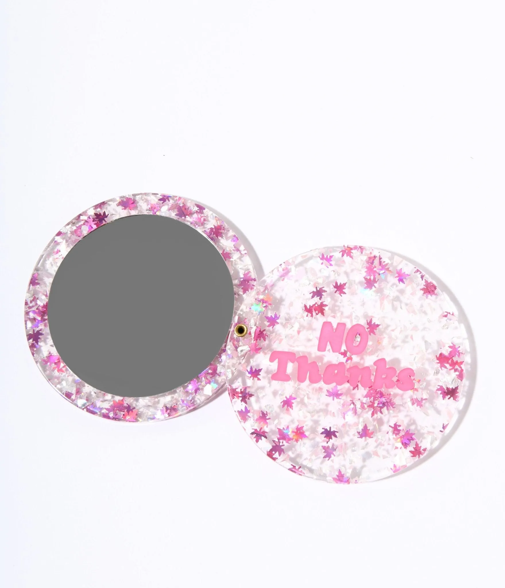 Pink No Thanks Glitter Compact Pocket Mirror sold by Unique Vintage product image thumbnail 3