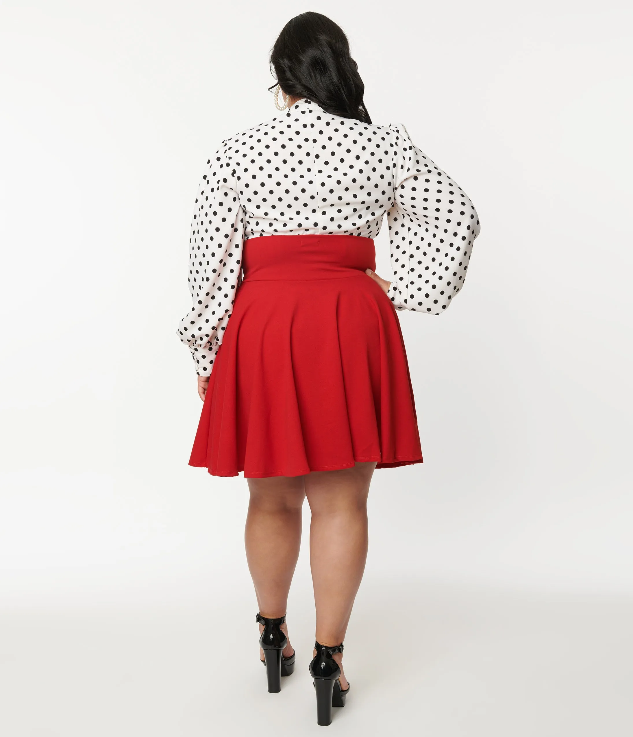 Plus Size Red High Waist Swing Skirt sold by Unique Vintage product image thumbnail 3