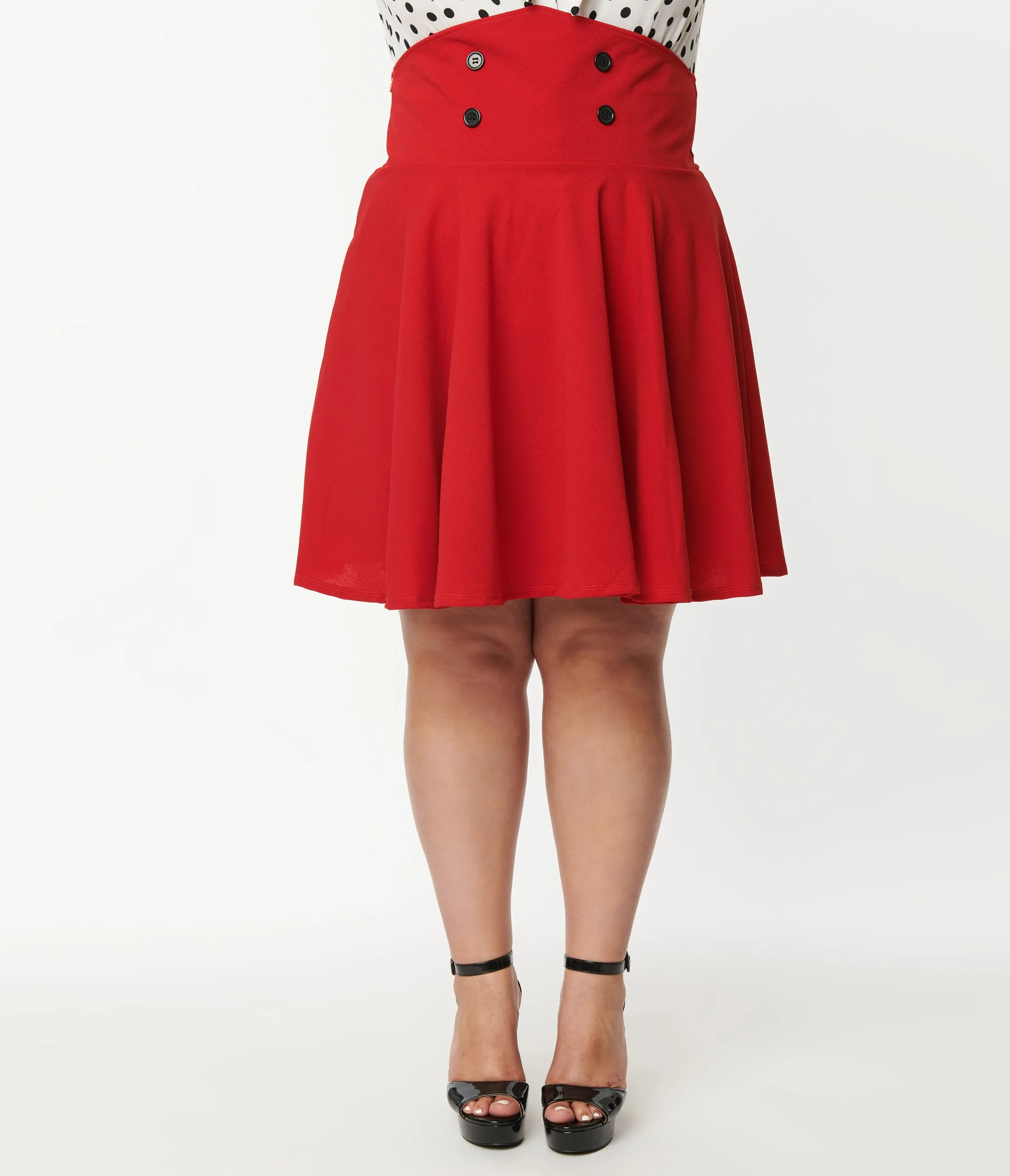 Plus Size Red High Waist Swing Skirt sold by Unique Vintage product image thumbnail 2