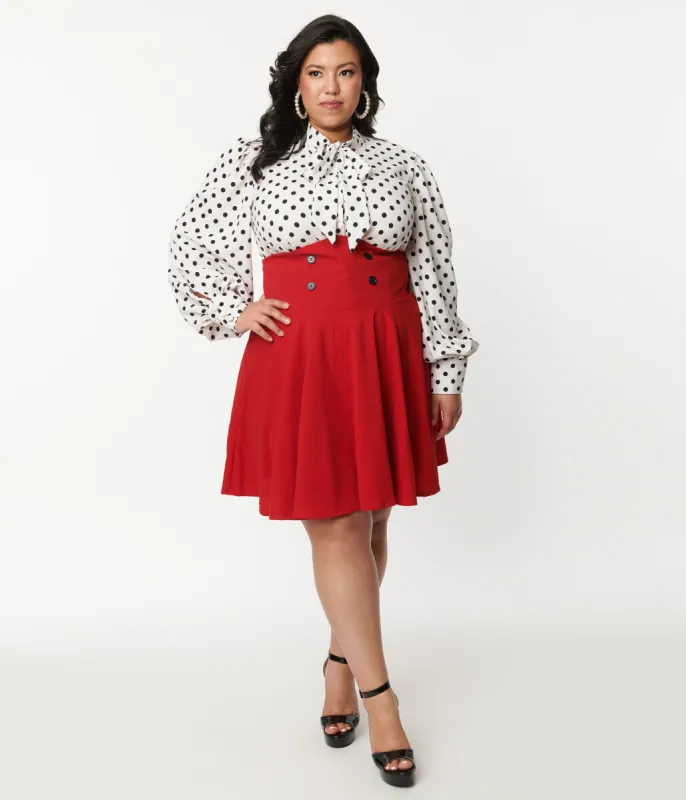 Plus Size Red High Waist Swing Skirt sold by Unique Vintage