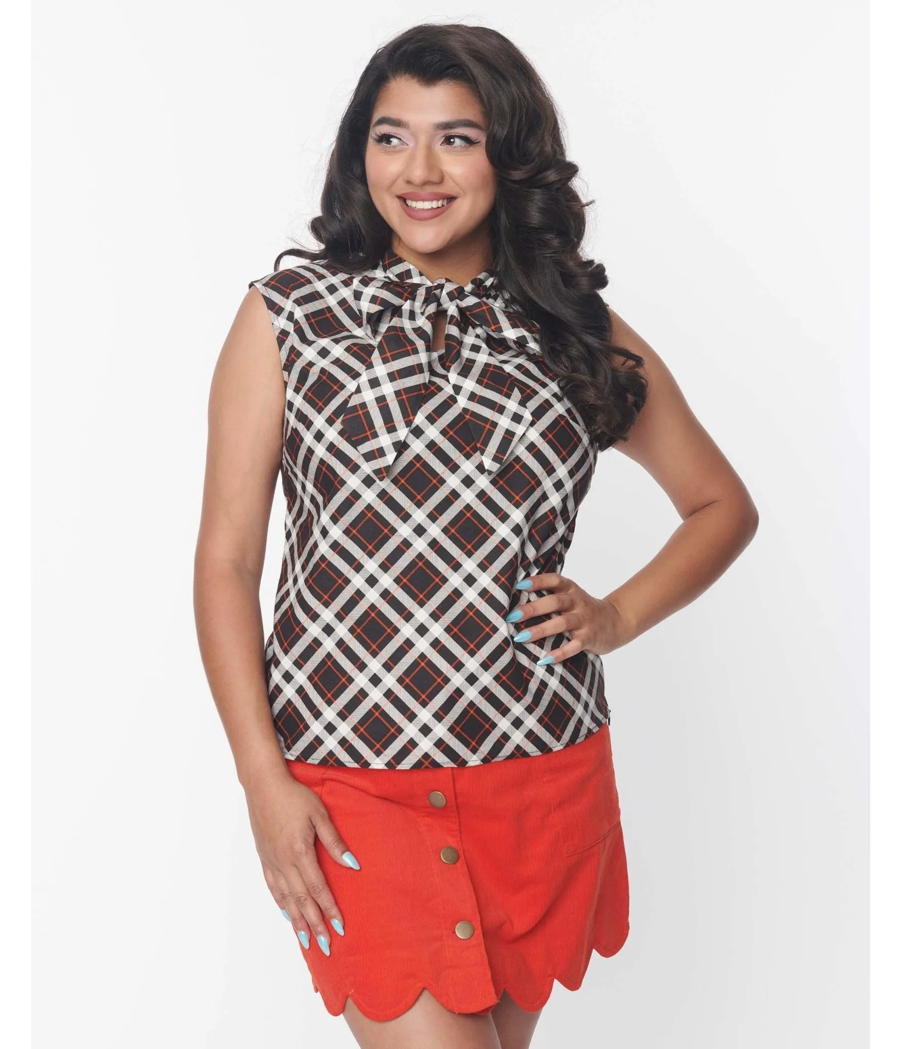 Retrolicious Black & Orange Plaid Bow Top sold by Unique Vintage product image thumbnail 3