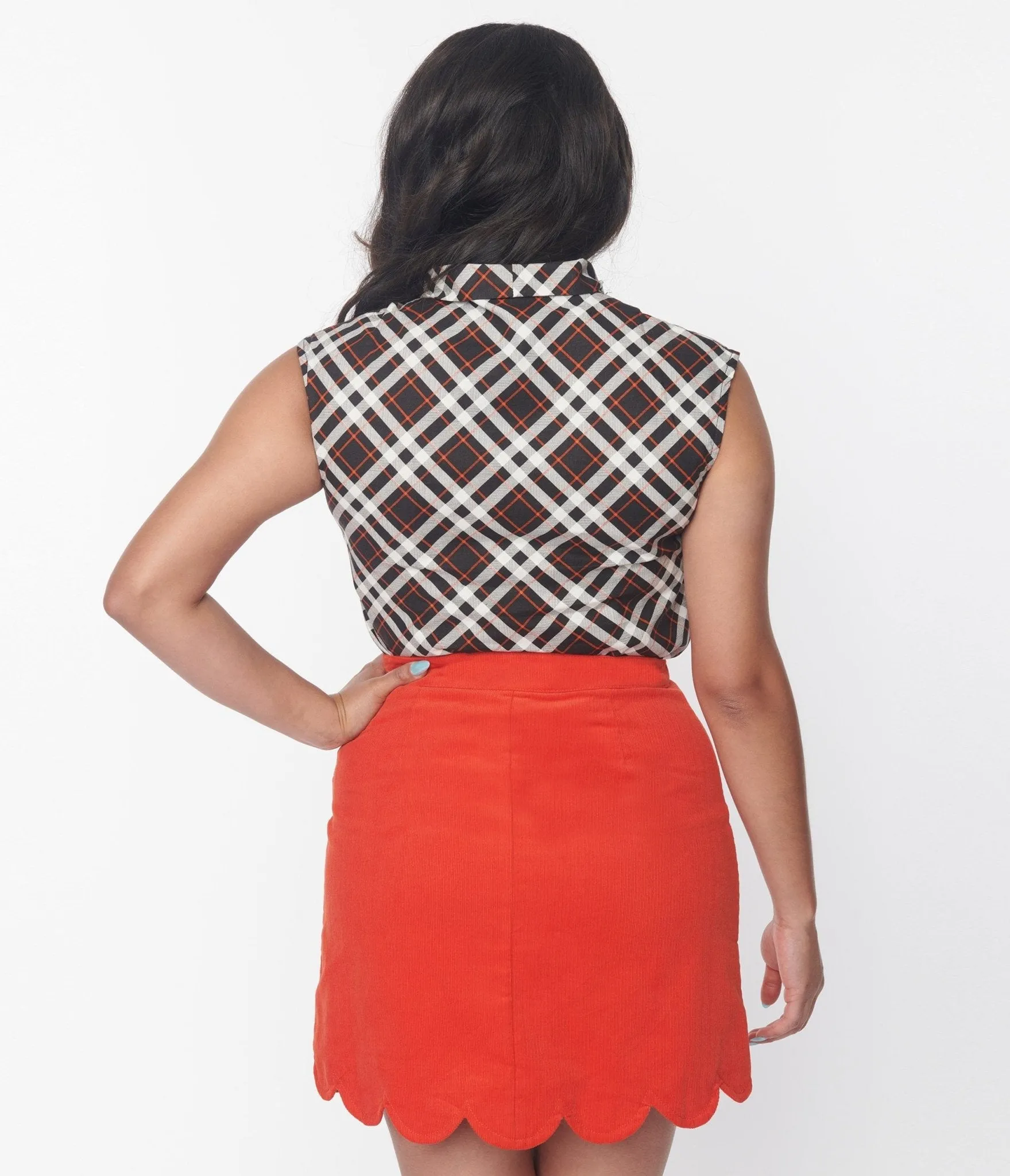 Retrolicious Black & Orange Plaid Bow Top sold by Unique Vintage product image thumbnail 2