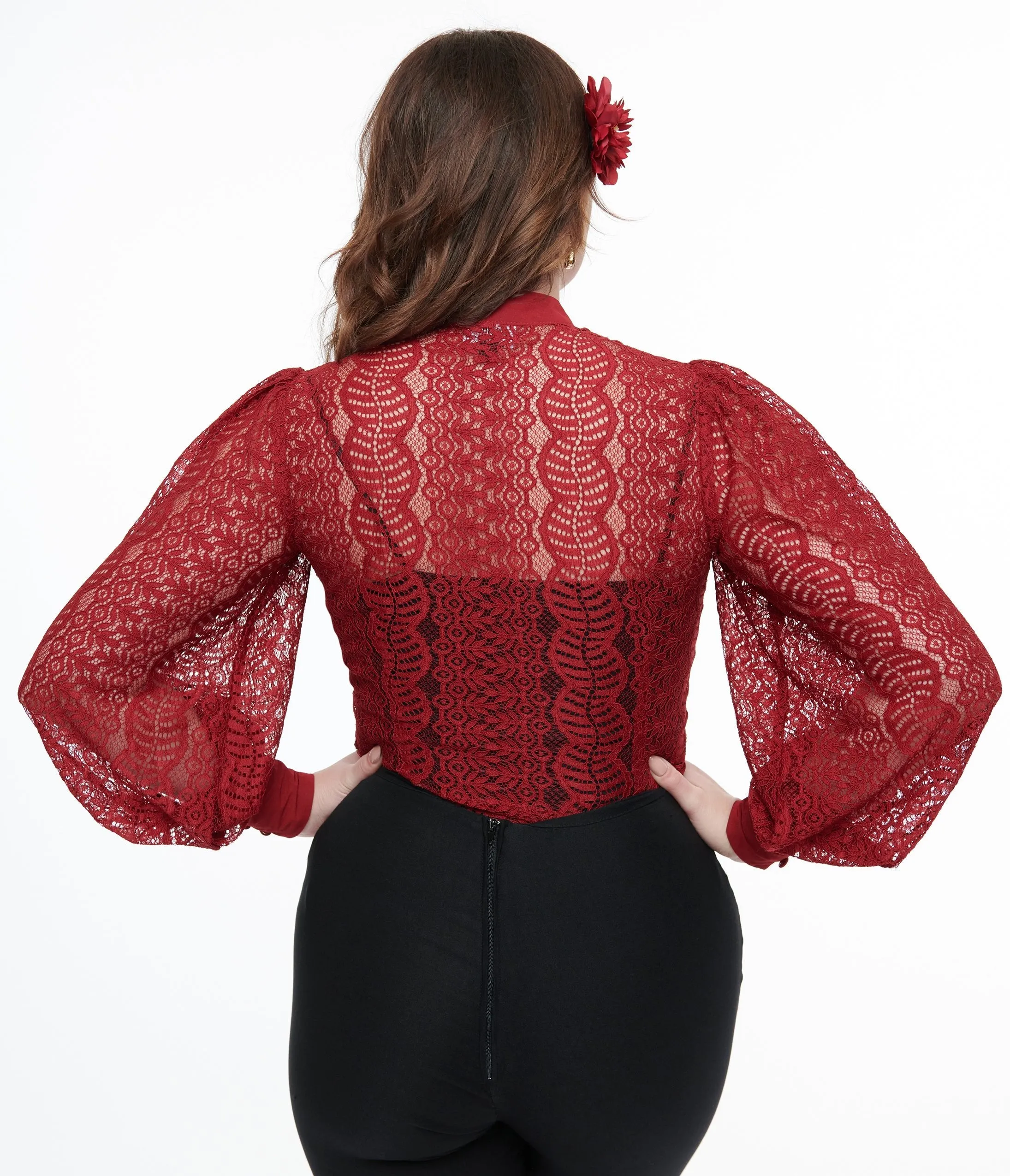 Unique Vintage 1940s Burgundy Lace Gwen Blouse sold by Unique Vintage product image thumbnail 2