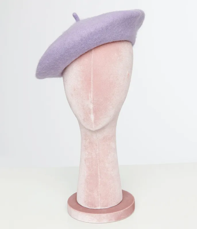 1960s Lavender Felt Beret sold by Unique Vintage