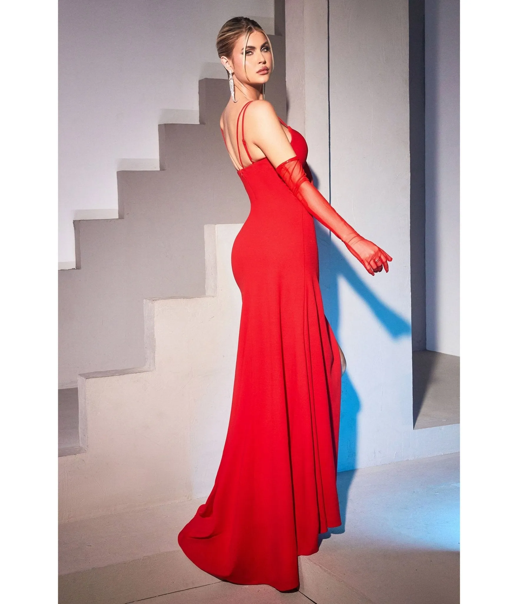 Cinderella Divine Red Fitted Cutout Evening Gown sold by Unique Vintage product image thumbnail 2