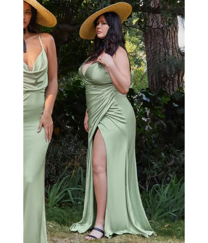 Cinderella Divine Plus Size Sage Ruched Satin Mystique Prom Gown sold by Unique Vintage