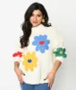 Cream & 3D Multicolor Floral Knit Pullover sold by Unique Vintage