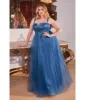 Cinderella Divine  Plus Size Deep Blue Glitter Bodice & Tulle Prom Ball Gown sold by Unique Vintage
