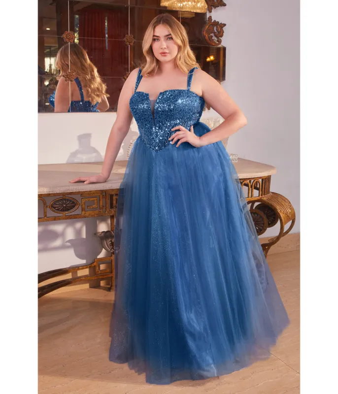 Cinderella Divine  Plus Size Deep Blue Glitter Bodice & Tulle Prom Ball Gown sold by Unique Vintage