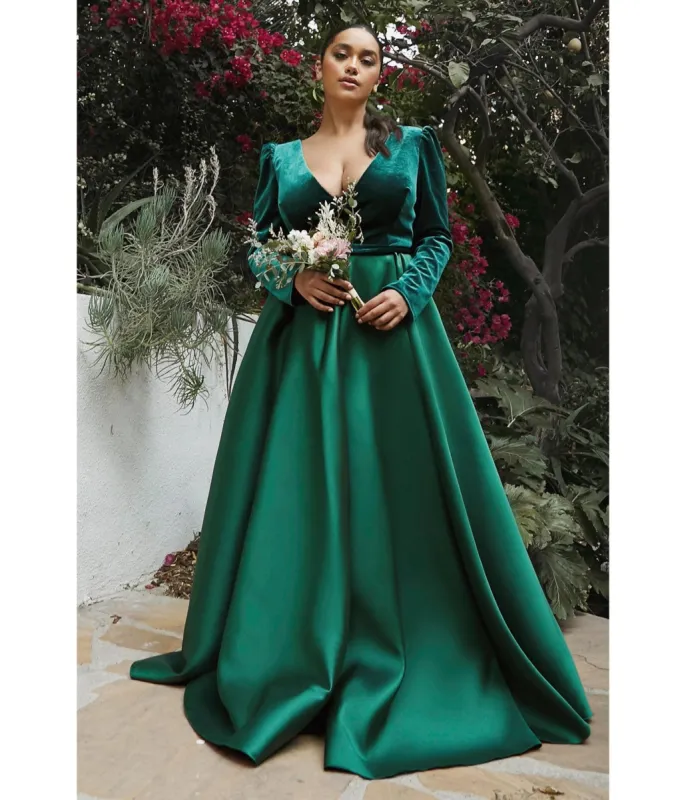 Ladivine by Cinderella Divine Plus Size Emerald Long Sleeve Bridesmaid Gown sold by Unique Vintage