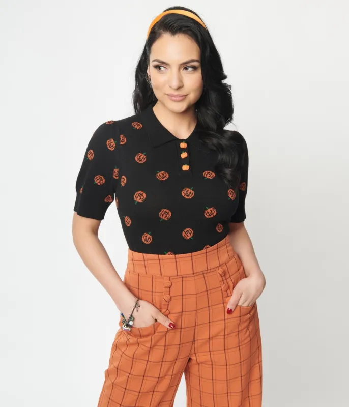 Unique Vintage Black Pumpkin Dot Prim & Pretty Sweater sold by Unique Vintage