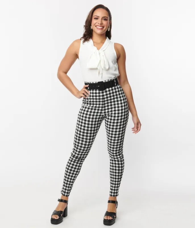 Unique Vintage Black & White Gingham Belted Rizzo Pants sold by Unique Vintage