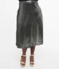 Plus Size 1970s Silver Boogie Night Midi Skirt sold by Unique Vintage