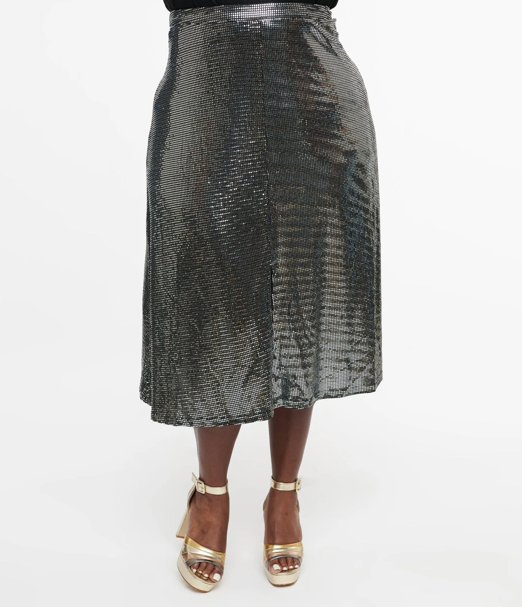 Plus Size 1970s Silver Boogie Night Midi Skirt sold by Unique Vintage product image thumbnail 2