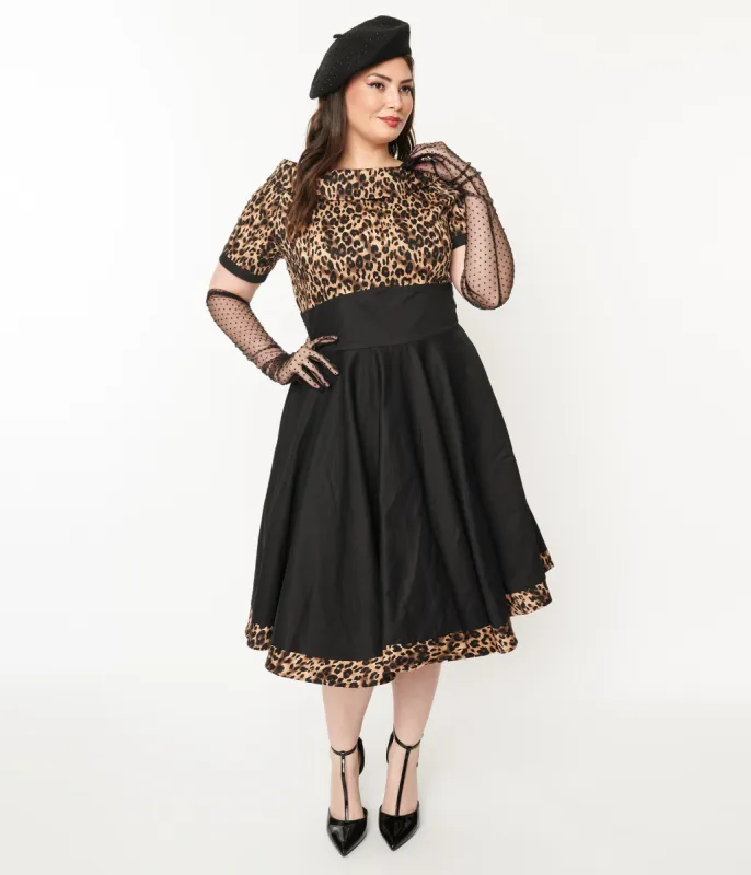 Dolly & Dotty Black & Leopard Print Darlene Swing Dress sold by Unique Vintage