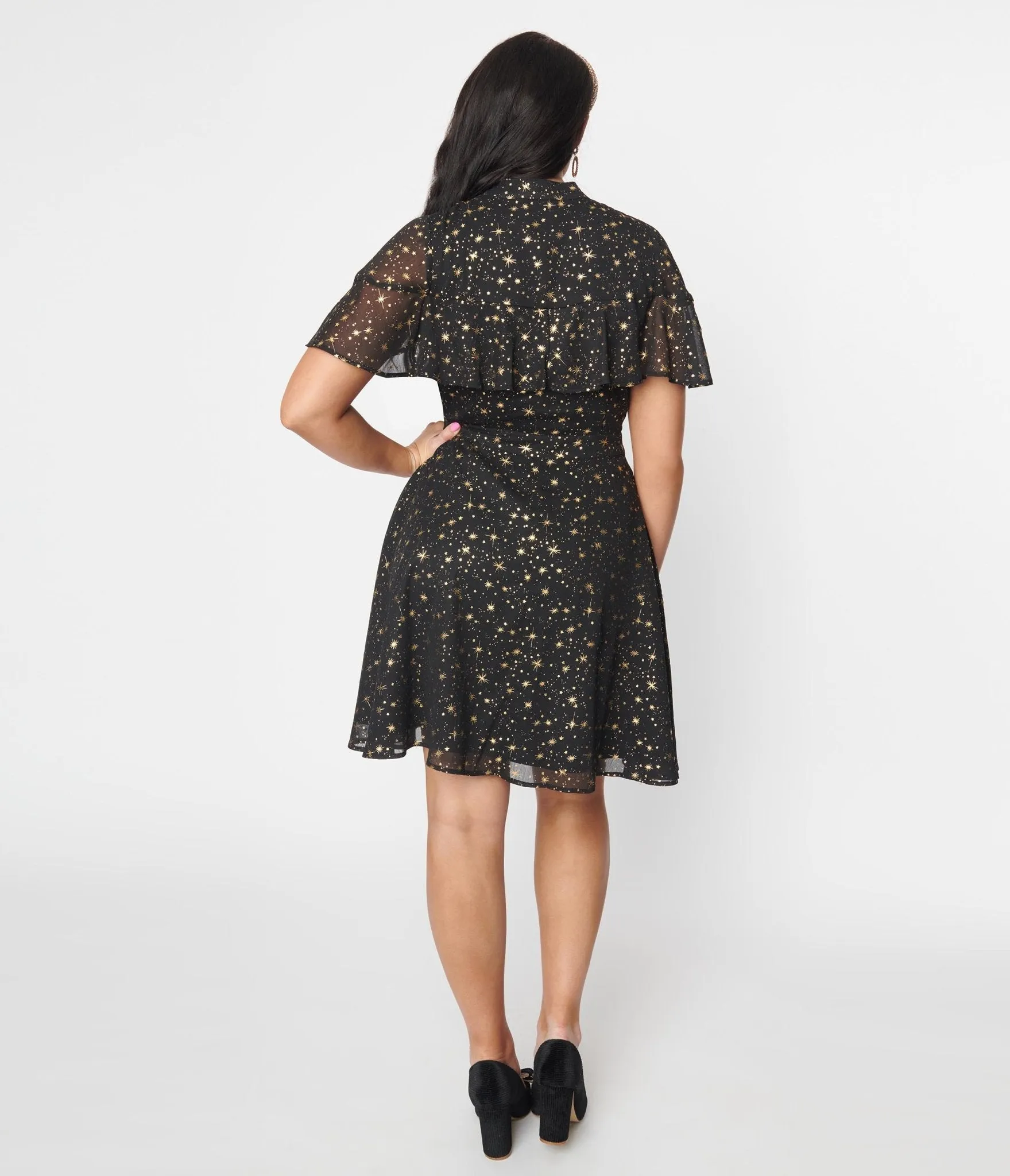 Unique Vintage Black & Gold Star Capulet Fit & Flare Dress sold by Unique Vintage product image thumbnail 3