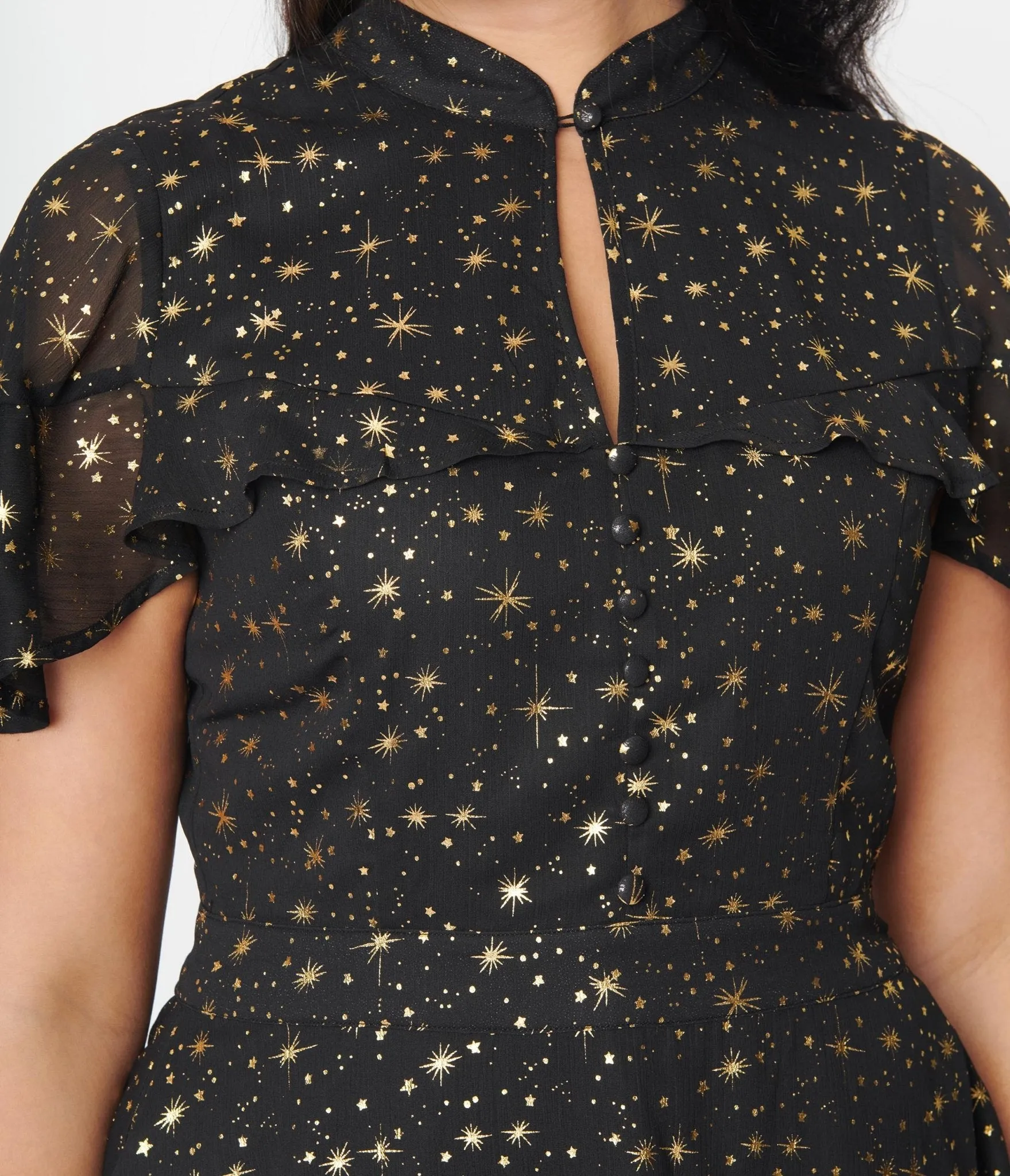Unique Vintage Black & Gold Star Capulet Fit & Flare Dress sold by Unique Vintage product image thumbnail 2