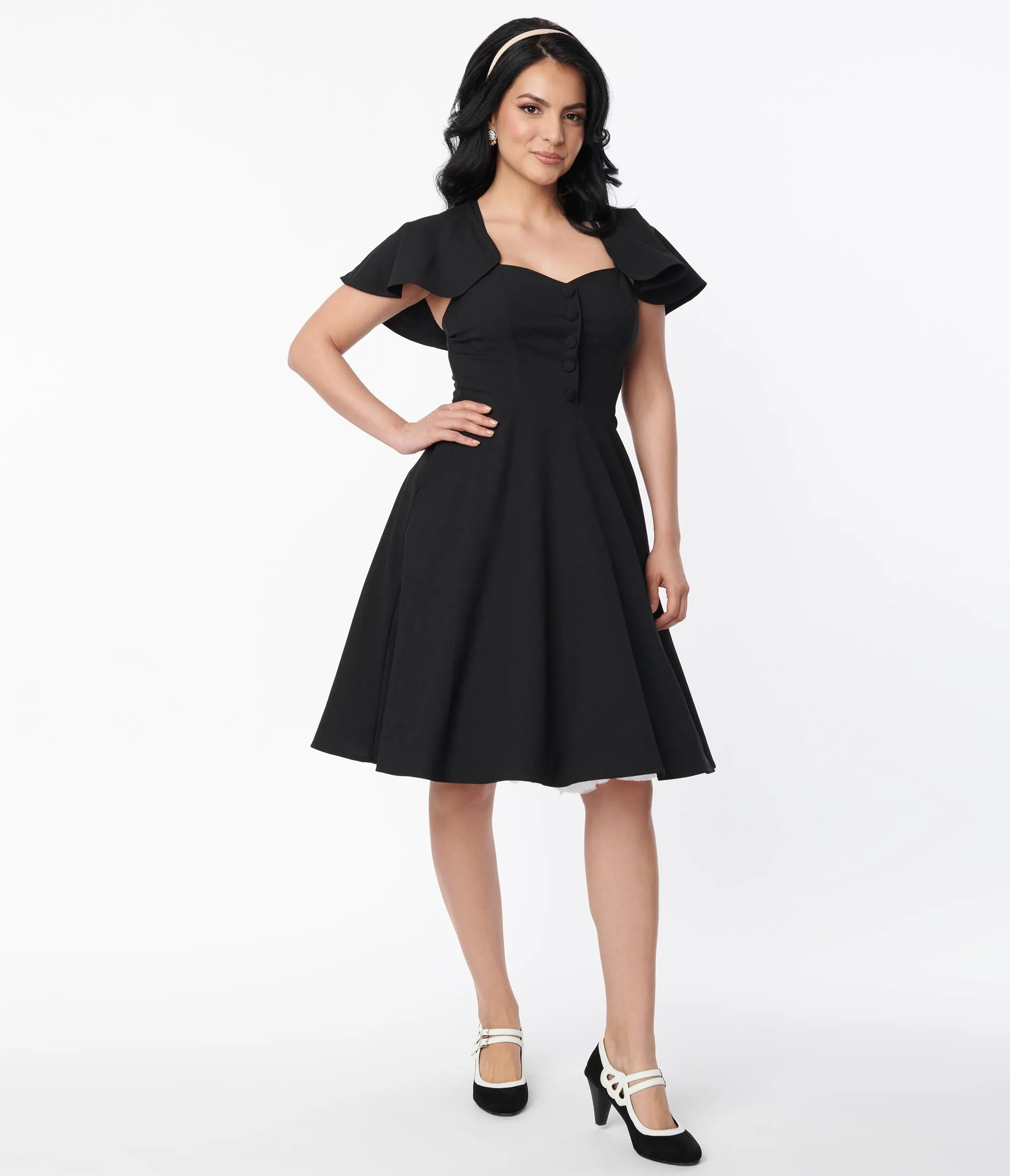 Unique Vintage 1950s Black Capelet Swing Dress sold by Unique Vintage product image thumbnail 5