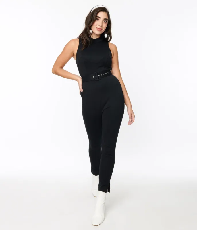 Black Knit Belted Celina Jumpsuit sold by Unique Vintage