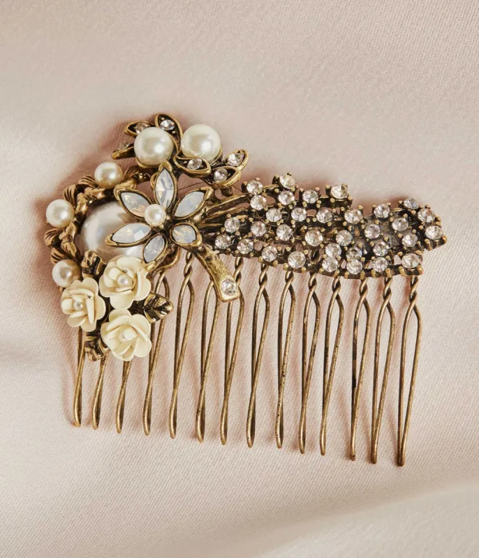 Rhinestone & Pearl Hair Comb sold by Unique Vintage