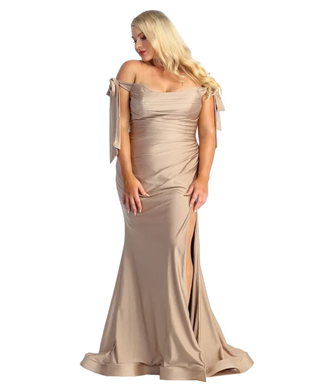 Mocha Off The Shoulder Prom Dress sold by Unique Vintage