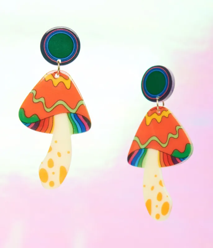1970s Retro Rainbow Mushroom Earrings sold by Unique Vintage