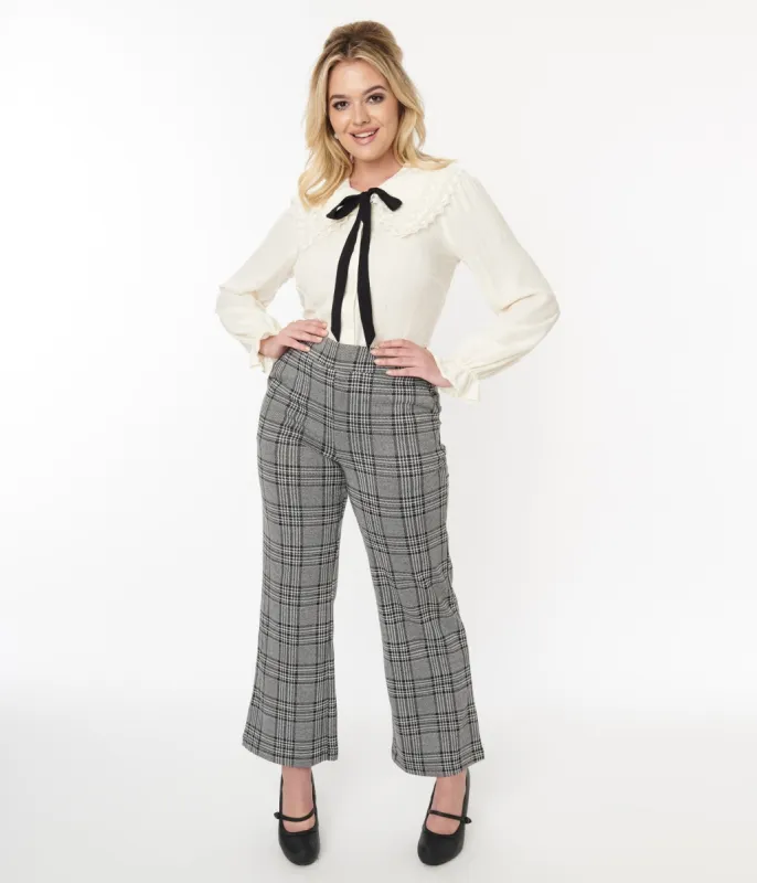 Grey & Black Plaid Stretch Woven Pants sold by Unique Vintage