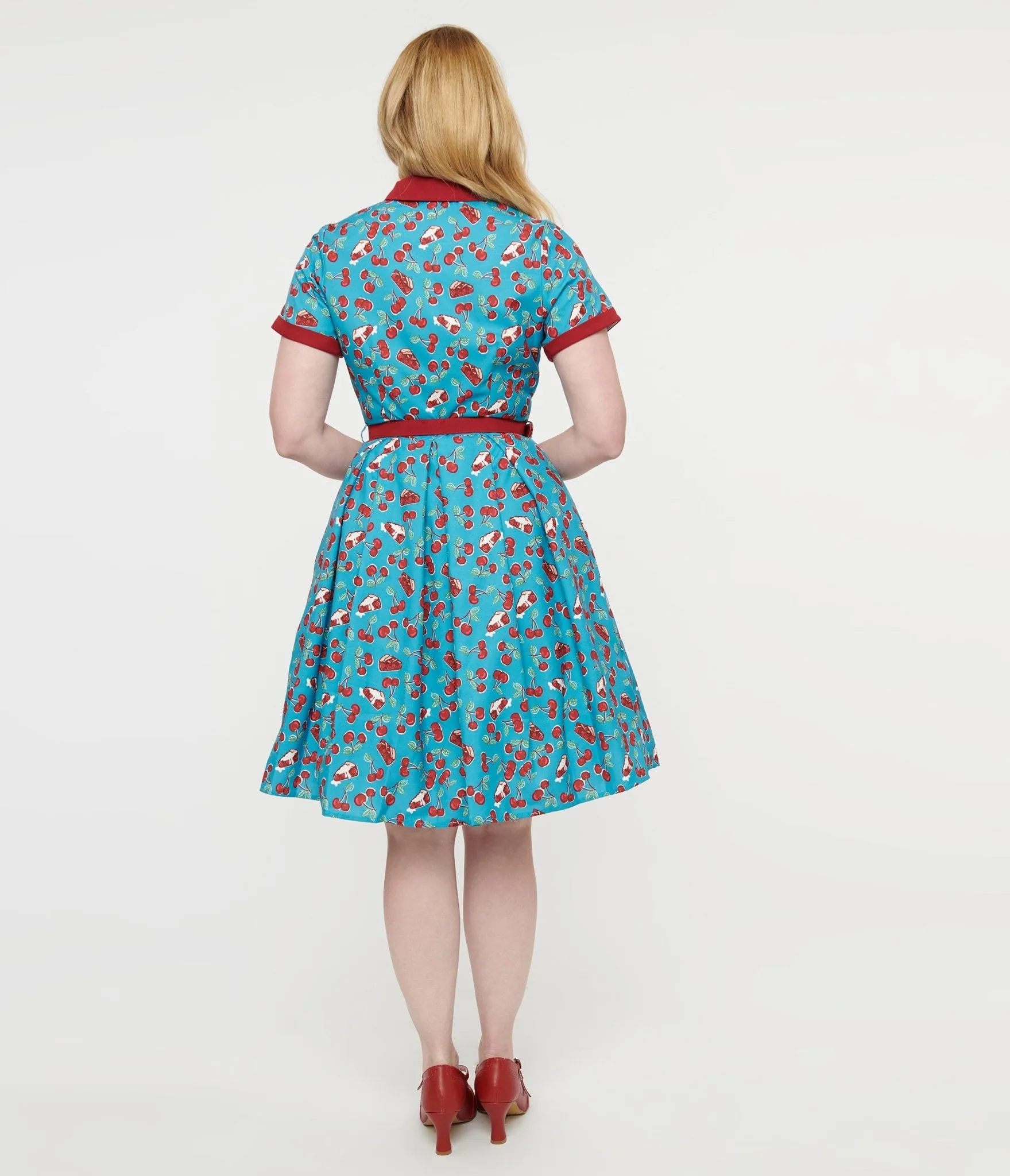 Collectif 1950s Blue & Red Cherry Pie Swing Dress sold by Unique Vintage product image thumbnail 3