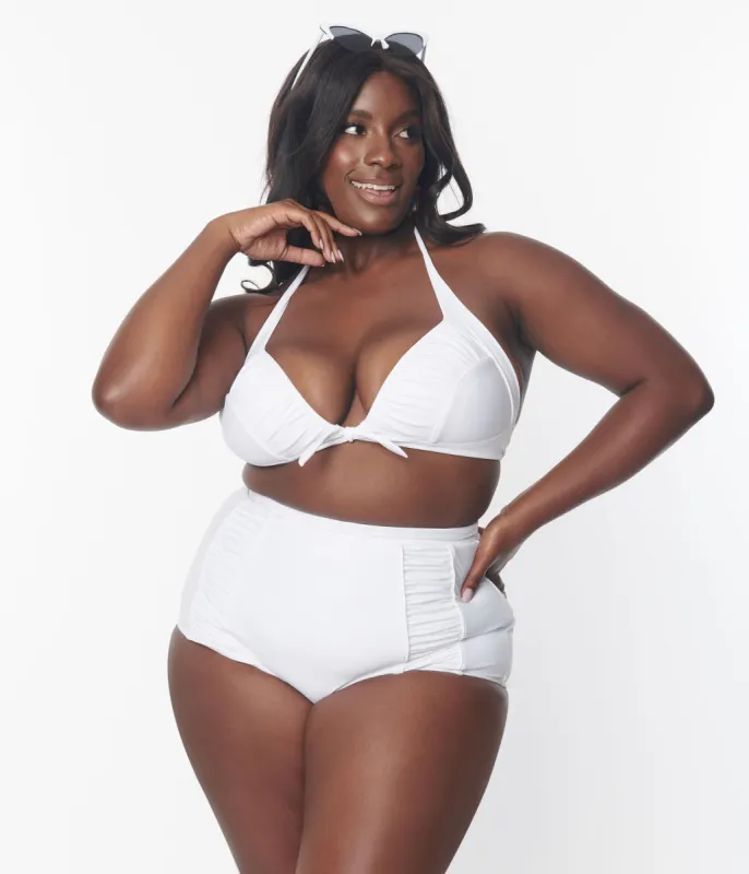 Unique Vintage Plus Size White Ruched Swim Bottom sold by Unique Vintage