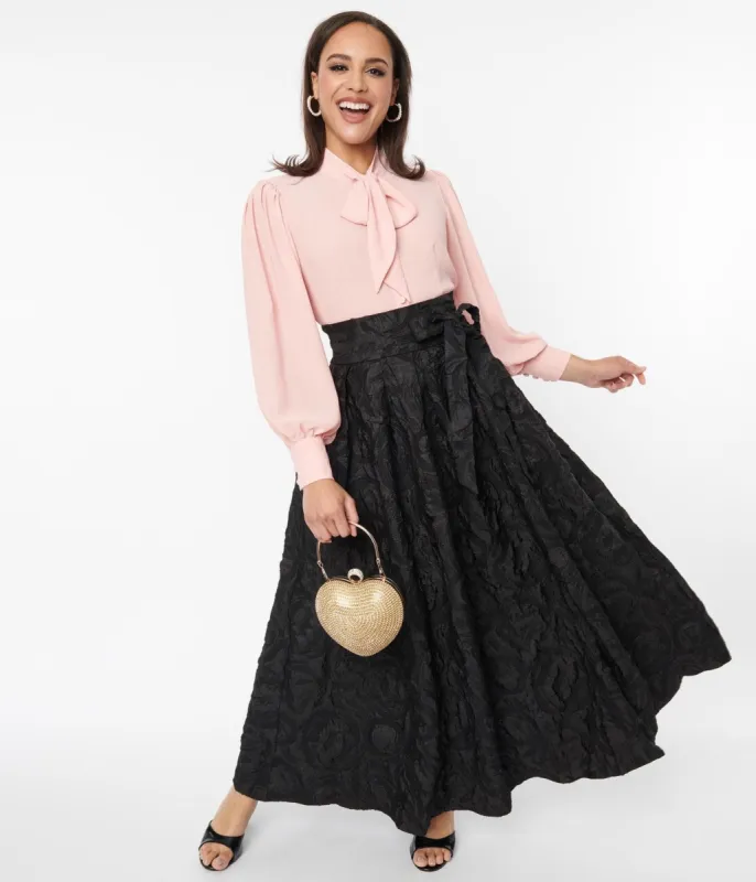 Black Textured Sashed Maxi Skirt sold by Unique Vintage