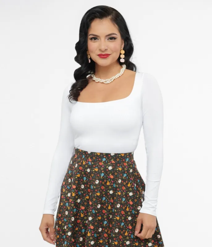 White Square Neck Long Sleeve Top sold by Unique Vintage