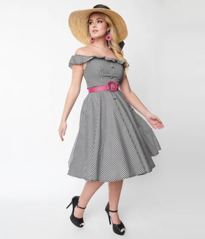 Magnolia Place Black Gingham Barbara Swing Dress sold by Unique Vintage