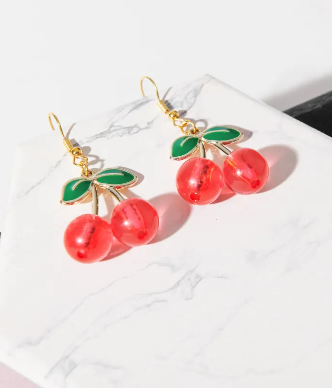 Red Acrylic Cherry Earrings sold by Unique Vintage