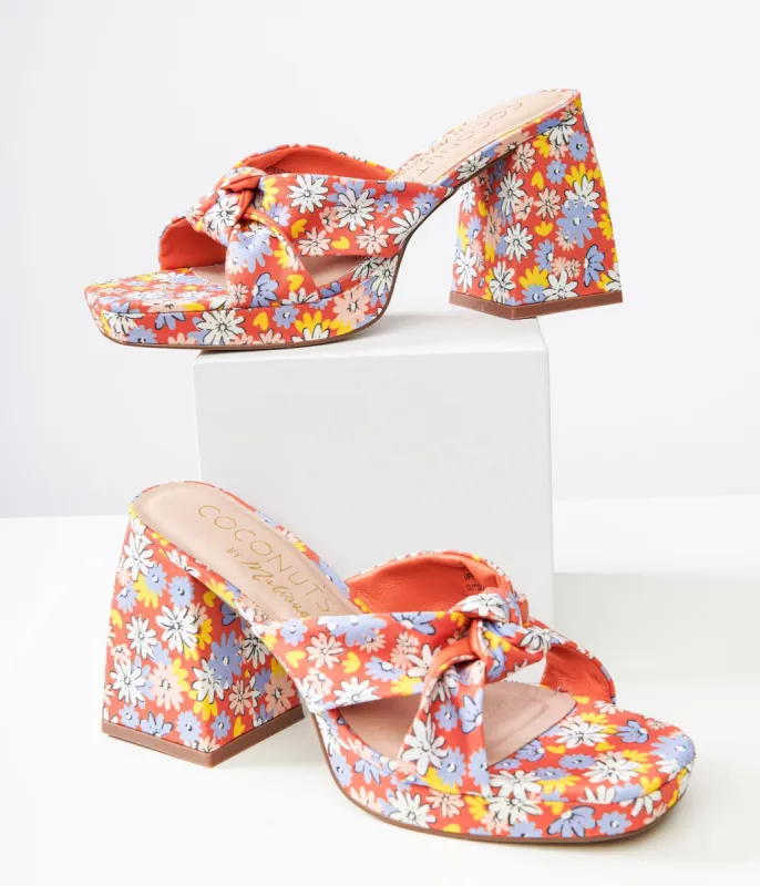 1970s Red Floral Esme Platform Heels sold by Unique Vintage