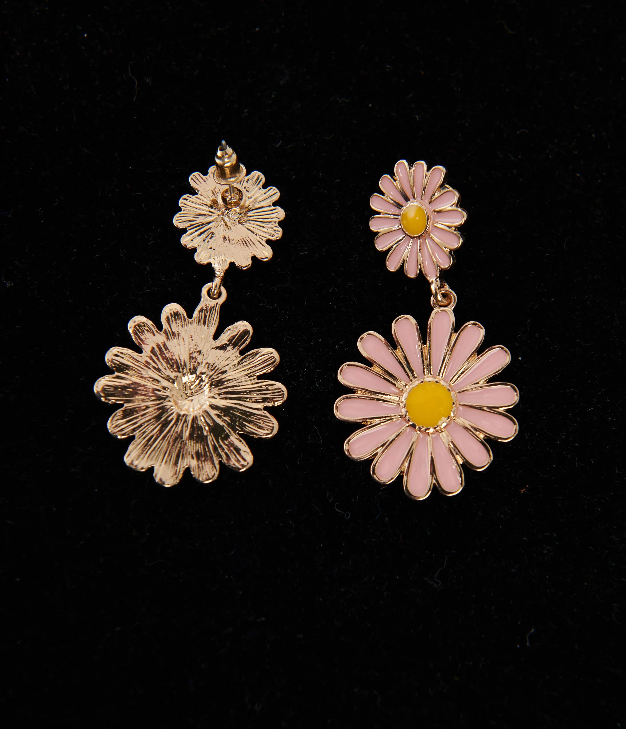 1970s Pink Double Daisy Drop Earrings sold by Unique Vintage product image thumbnail 3