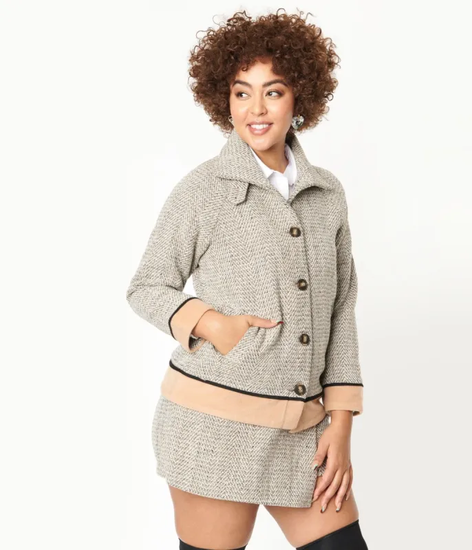 Taupe & Camel Herringbone Jacket sold by Unique Vintage