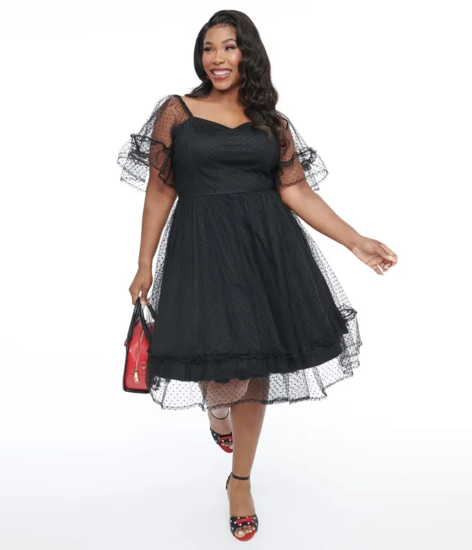 Unique Vintage Plus Size 1950s Black Ruffle Sweetheart Swing Dress sold by Unique Vintage