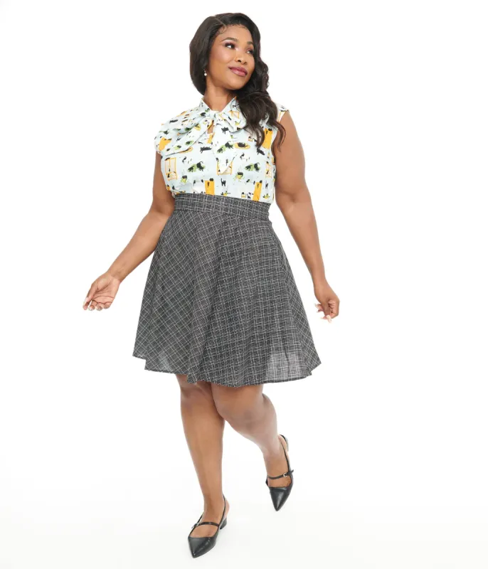 Retrolicious Plus Size 1950s Black & White Check Cotton Skater Skirt sold by Unique Vintage