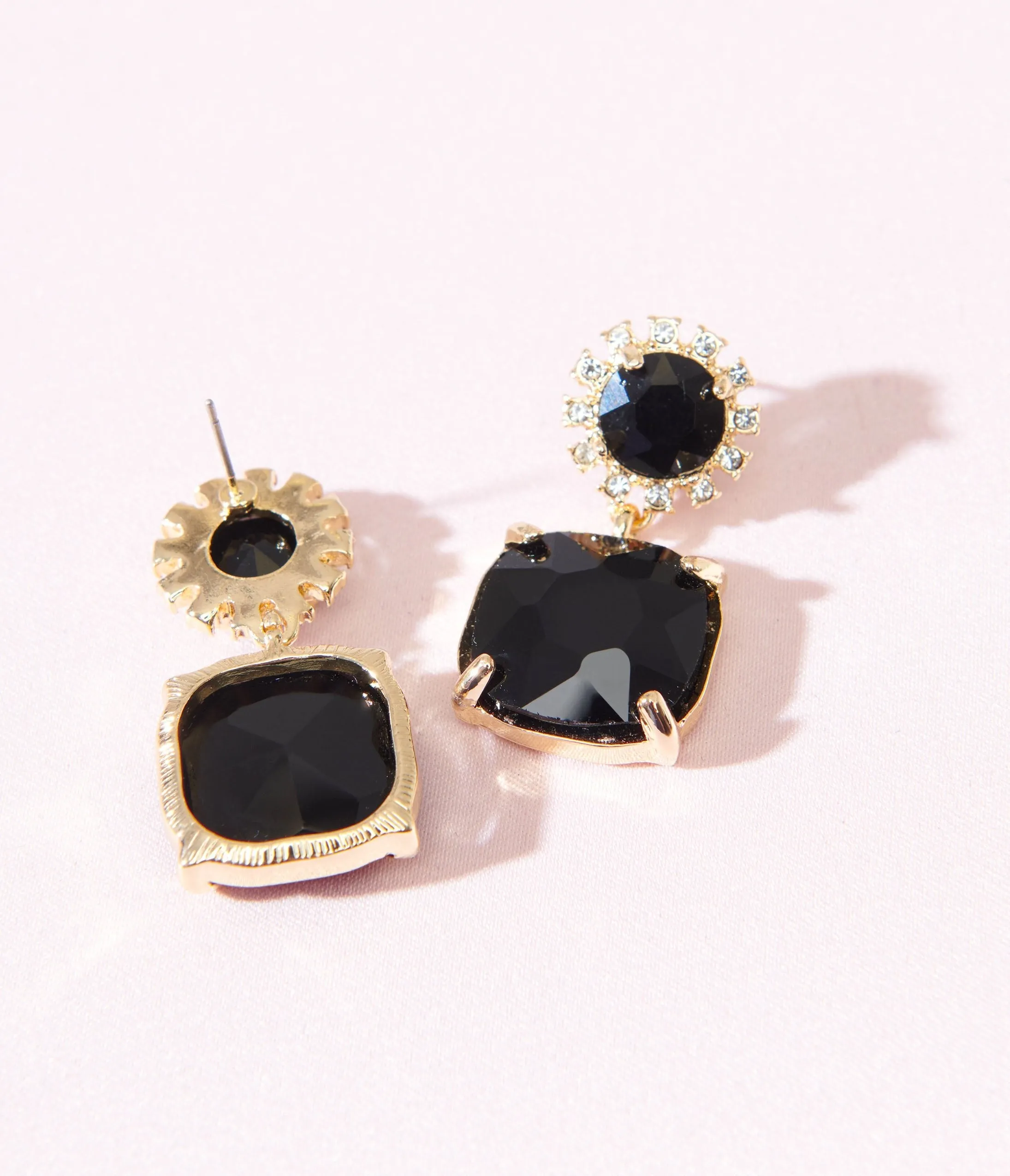 1920s Gold & Black Rhinestone Square Drop Earrings sold by Unique Vintage product image thumbnail 3