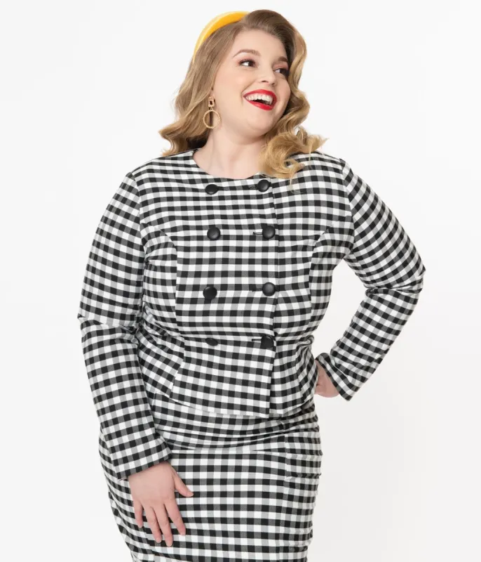 Collectif Plus Size Black & White Gingham Lorinna Jacket sold by Unique Vintage
