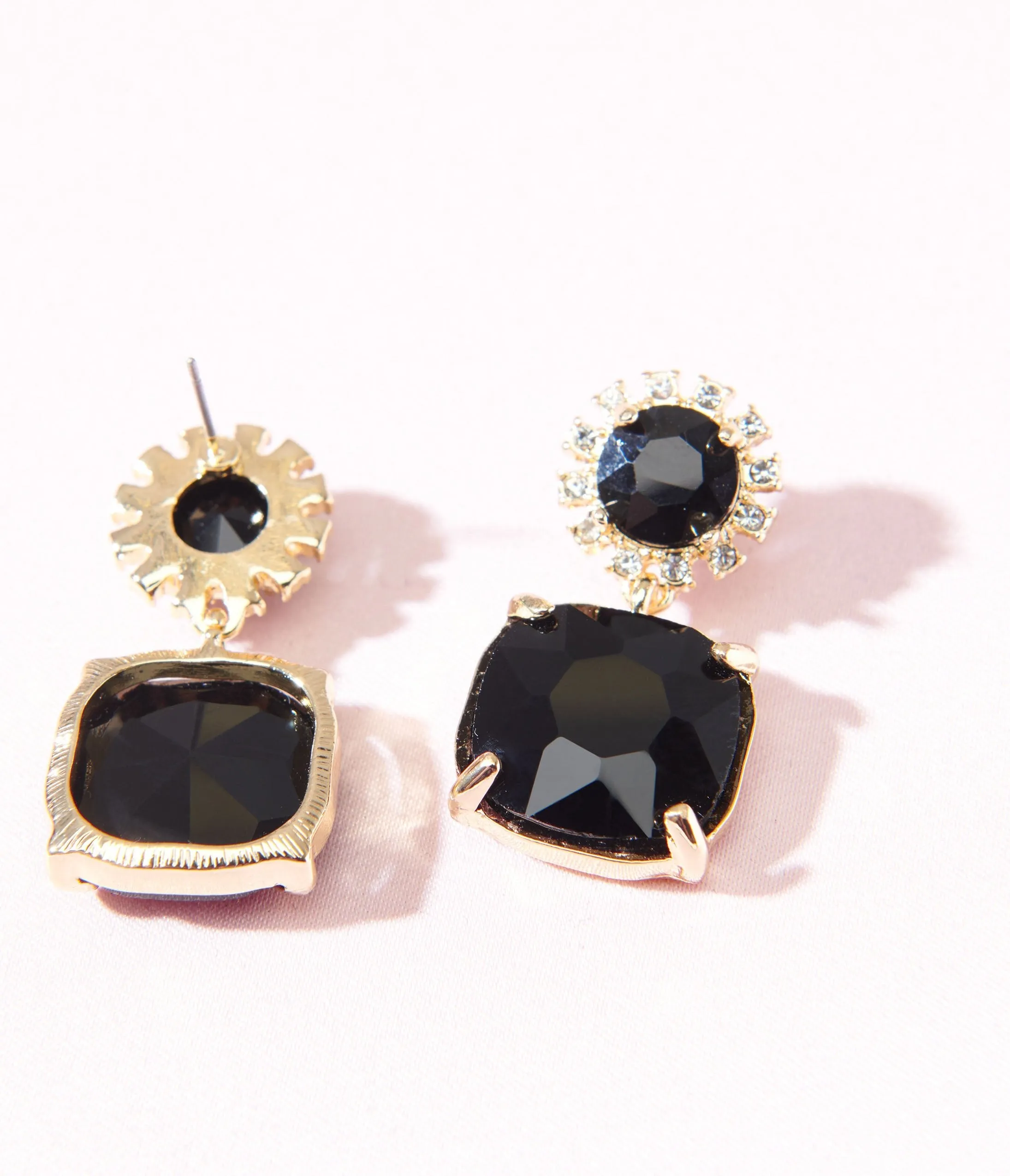 1920s Gold & Black Rhinestone Square Drop Earrings sold by Unique Vintage product image thumbnail 2