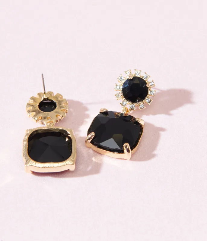 1920s Gold & Black Rhinestone Square Drop Earrings sold by Unique Vintage