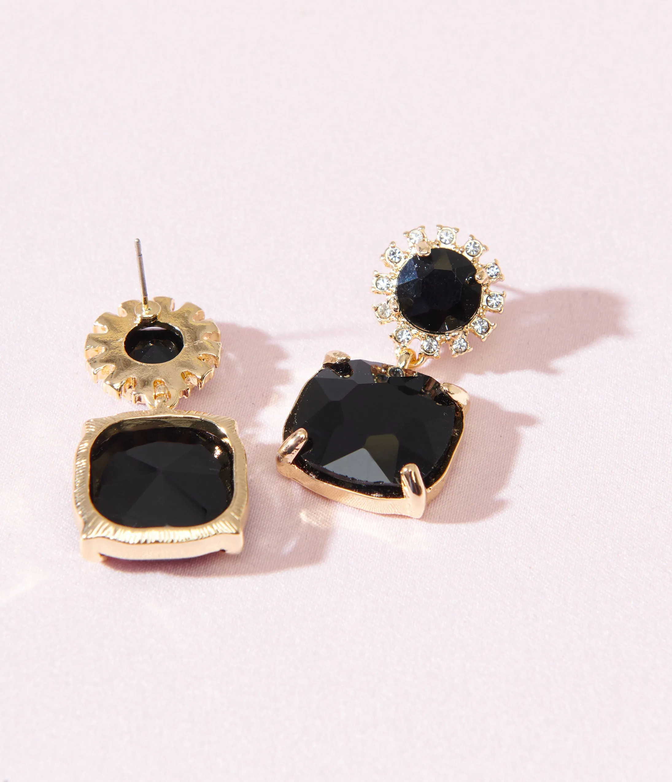 1920s Gold & Black Rhinestone Square Drop Earrings sold by Unique Vintage
