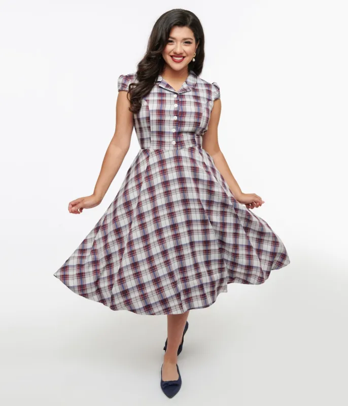 1950s Brown & Blue Plaid Swing Dress sold by Unique Vintage