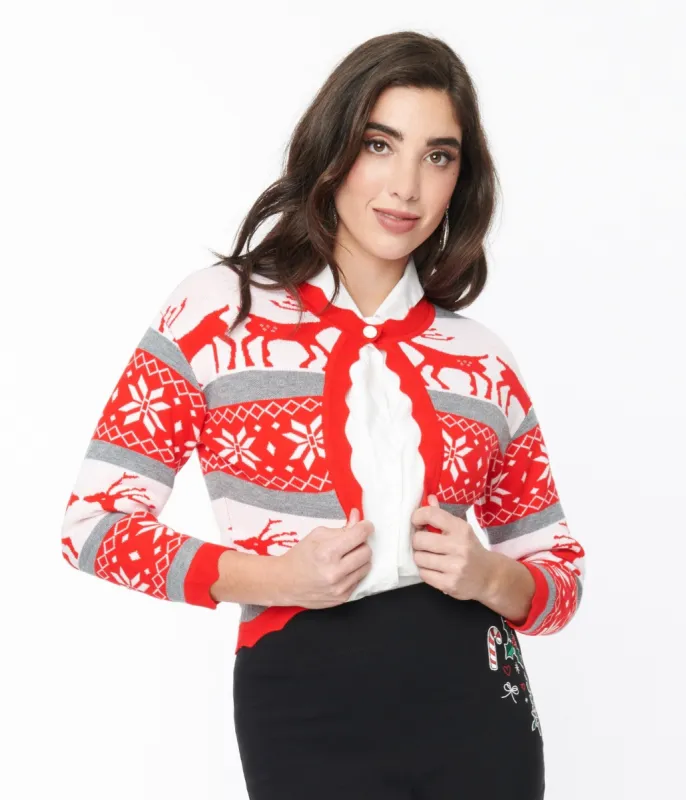 Red & White Holiday Print Shrug Cardigan sold by Unique Vintage