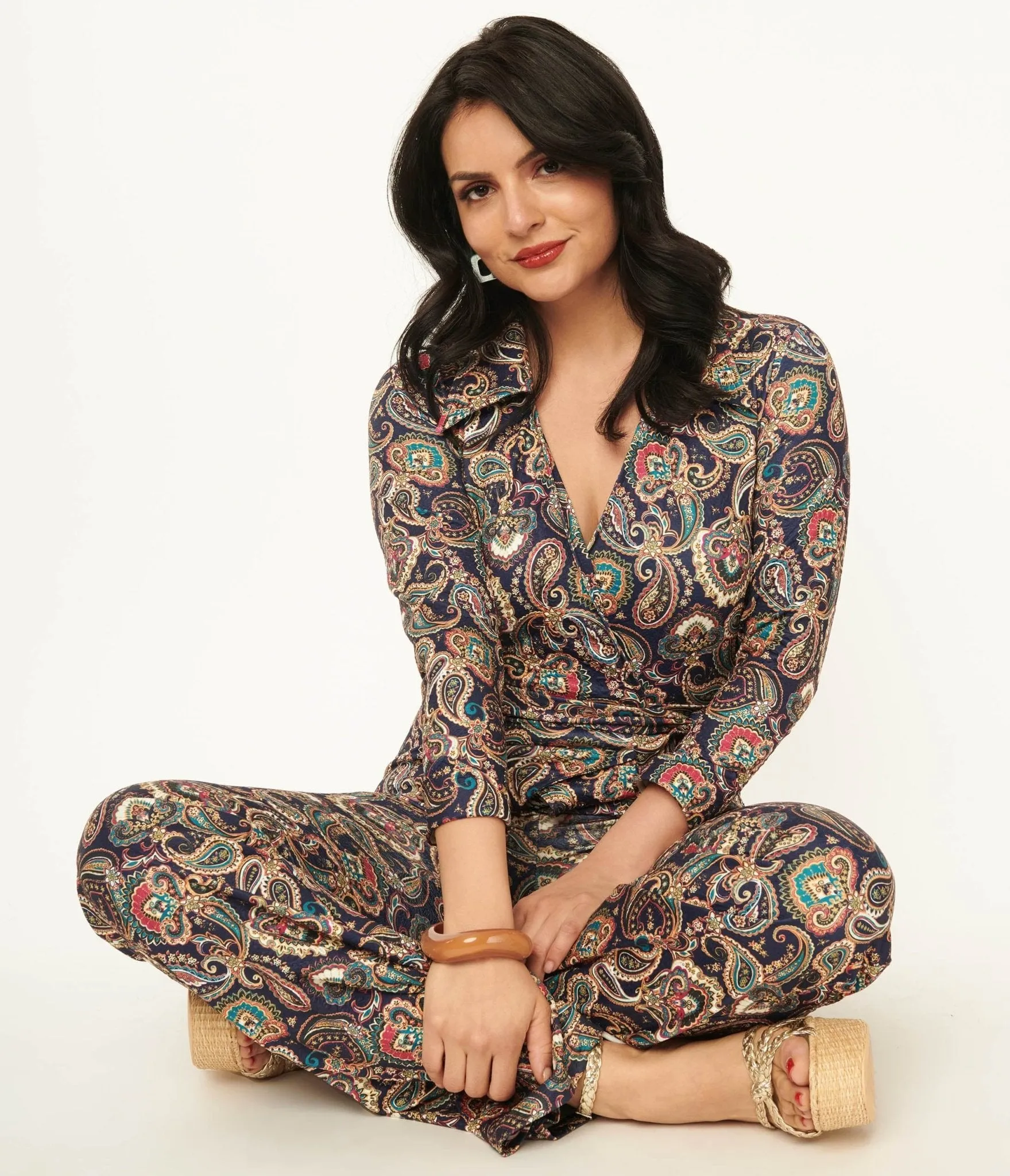 Unique Vintage 1970s Navy Paisley Print Jumpsuit sold by Unique Vintage product image thumbnail 2