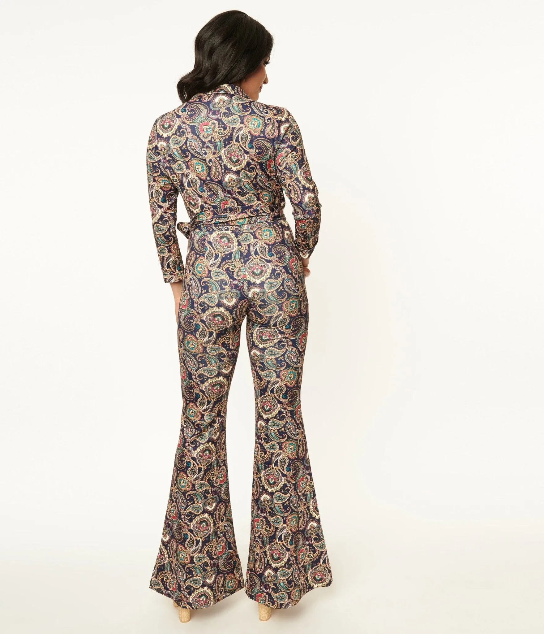 Unique Vintage 1970s Navy Paisley Print Jumpsuit sold by Unique Vintage product image thumbnail 3